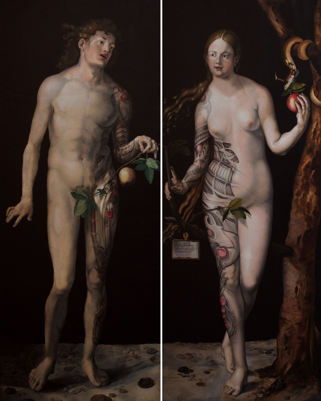Tomasz Poznysz/ Pod Skórą 21-08-25 - Tomasz Poznysz, Adam i Ewa, Seria Pod skórą. Olej na płótnie, 2x 200 x 80 cm, 2023